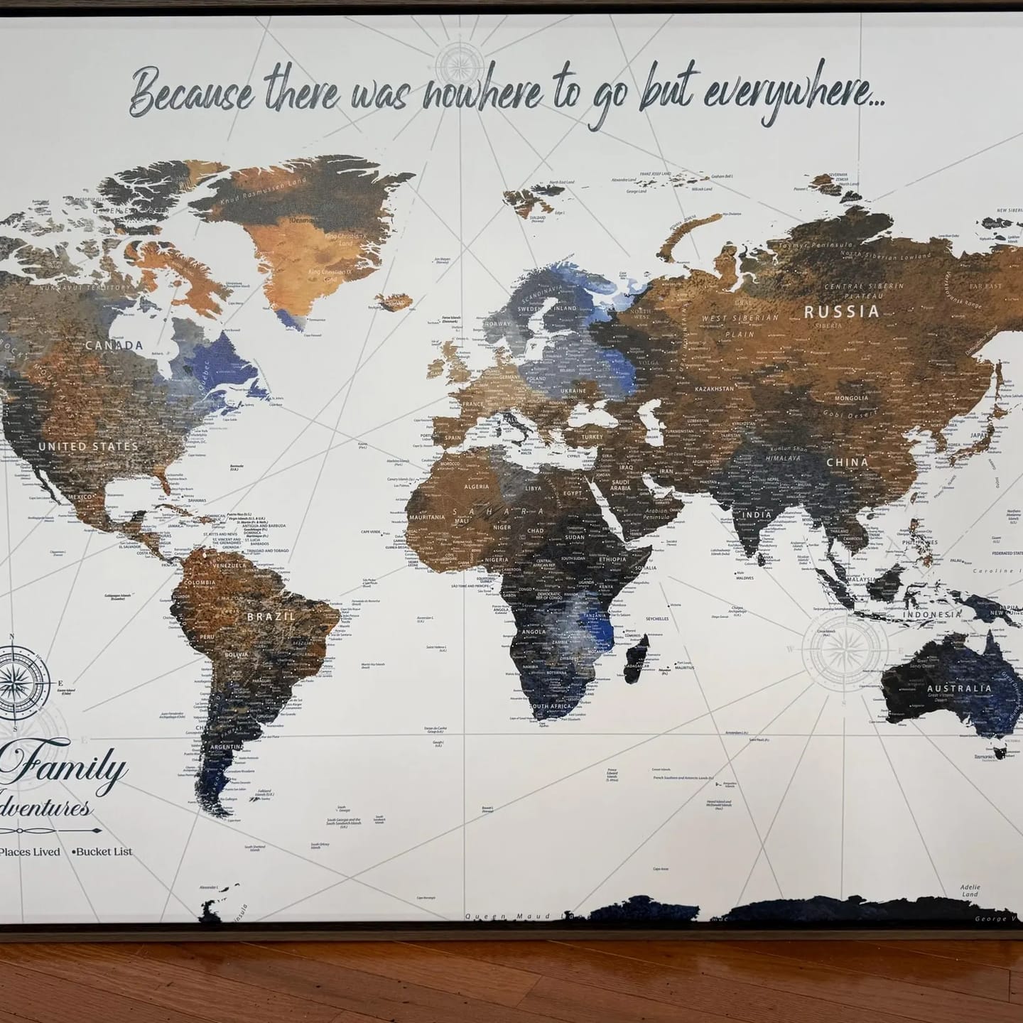 Customer photo review of Personalize World Map Canvas Wall Art – Framed Custom Push