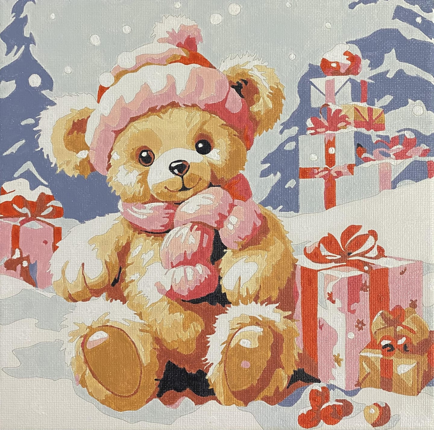 Customer photo review of Mini Peinture par Numéros 20x20cm avec cadre Ours en Peluche et Cadeaux