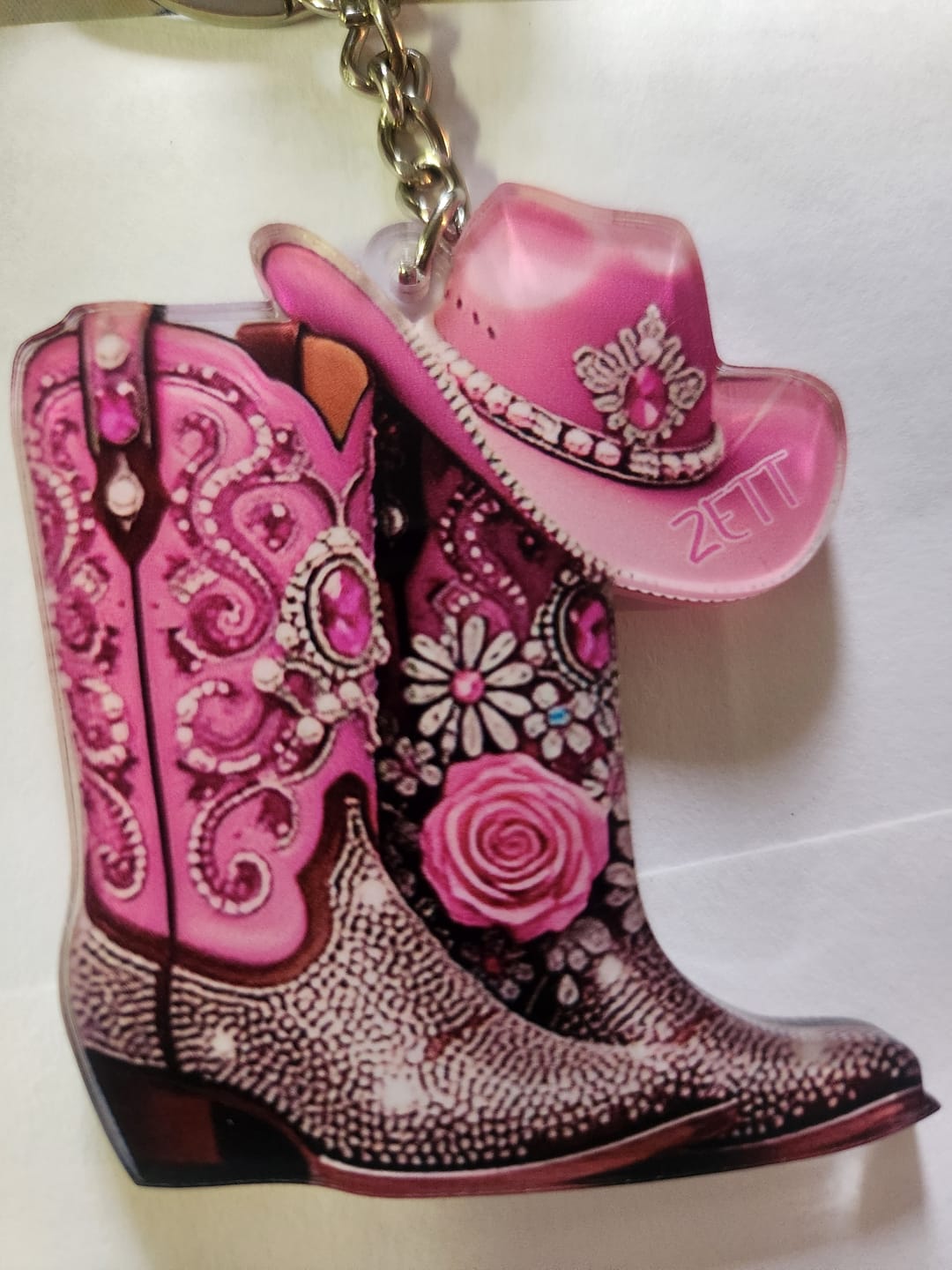 Customer photo review of Cowgirl Boots - Personalized Acrylic Keychain
