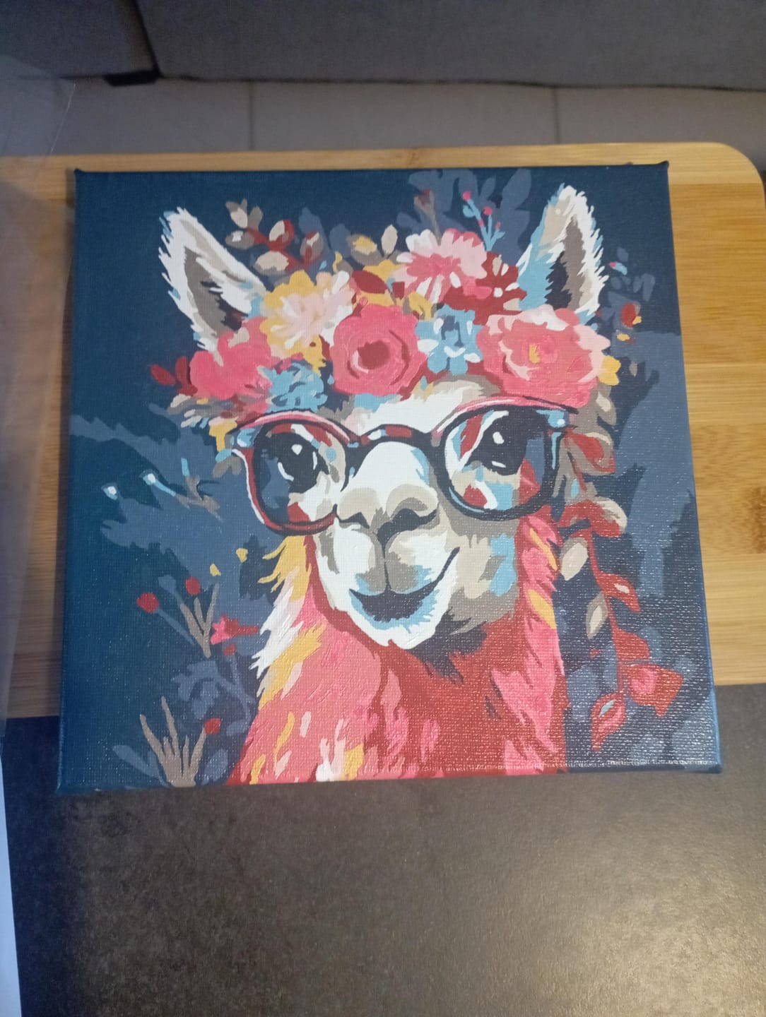 Customer photo review of Mini Peinture par Numéros 20x20cm avec cadre Lama Fantaisie et Fleurs