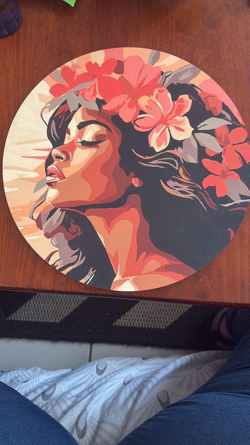 Customer photo review of Peinture par Numéro sur Disque en bois - Femme florale