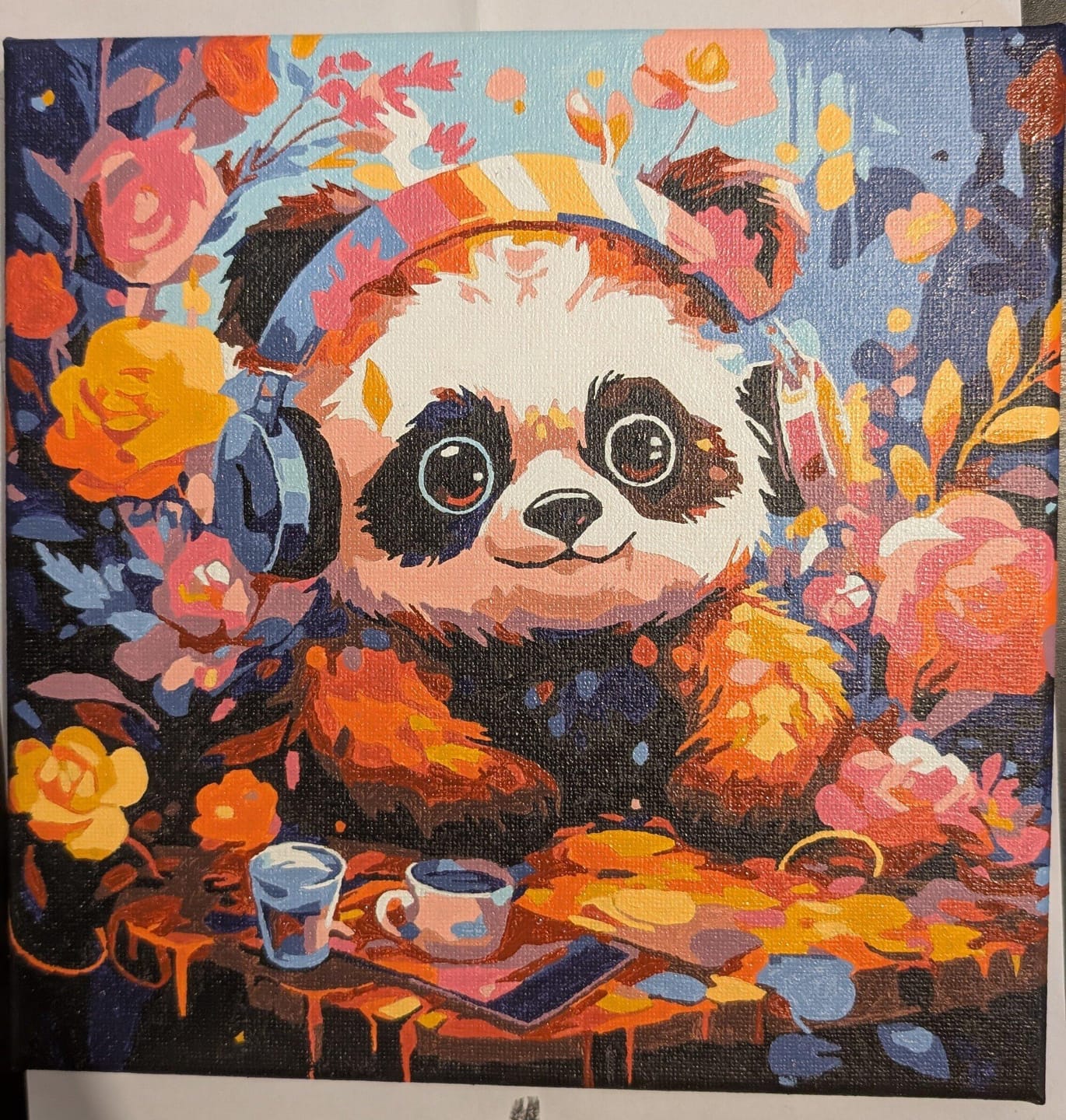 Customer photo review of Mini Peinture par Numéros 20x20cm avec cadre Panda fantaisie et fleurs