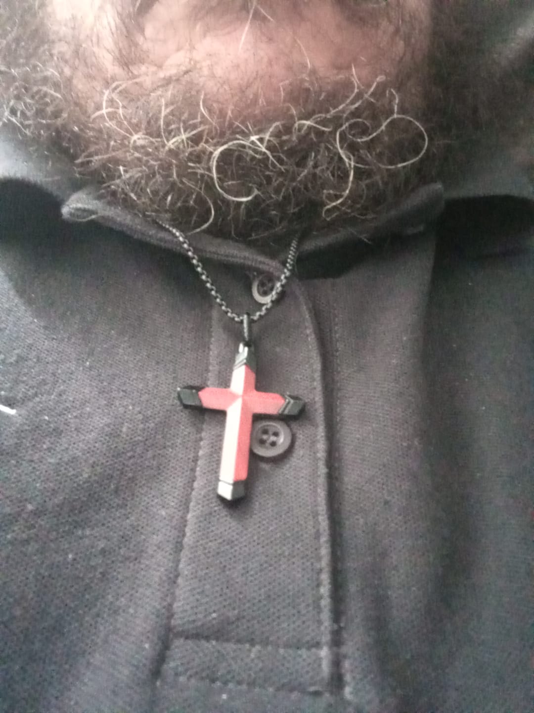 Customer photo review of FREE Today: Two-Tone Stainless Steel Inlaid Solid Wood Cross Pendant Box Chain Necklace