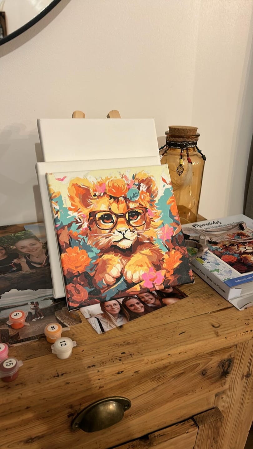 Customer photo review of Mini Peinture par Numéros 20x20cm avec cadre Lionceau fantaisie et fleurs