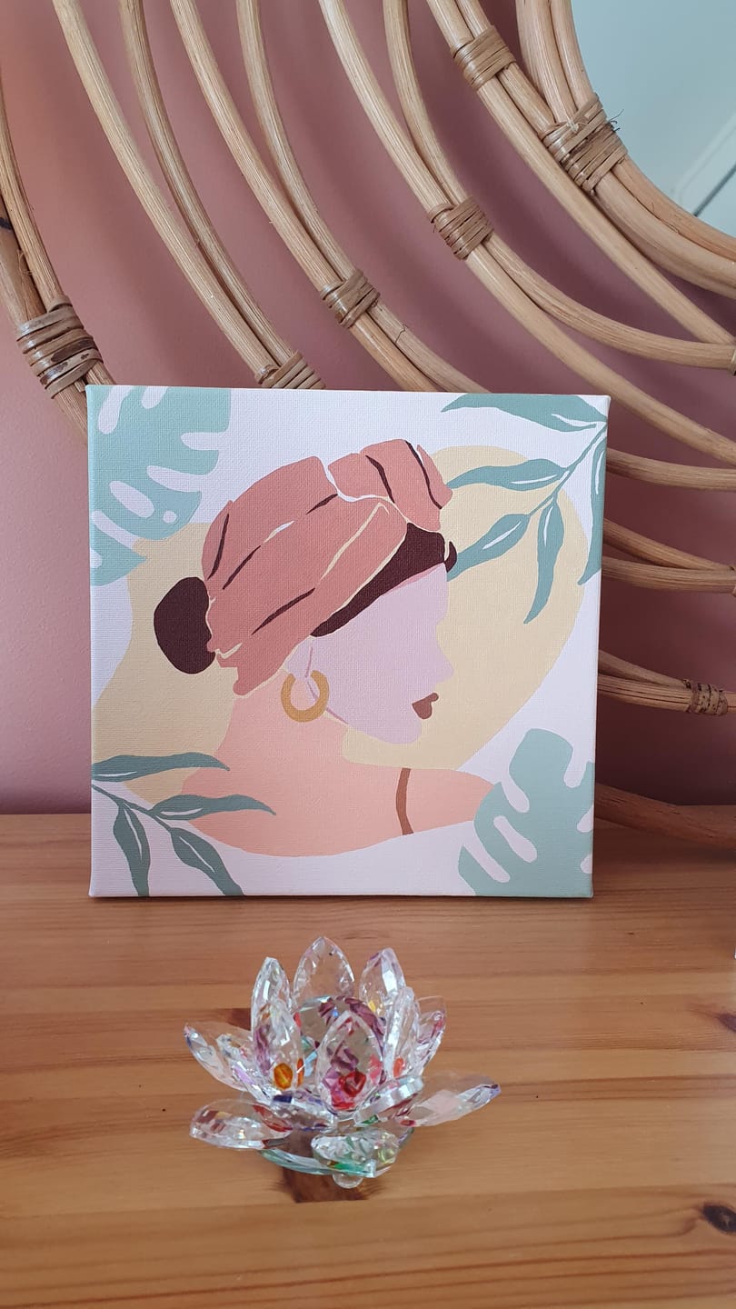 Customer photo review of Mini Peinture par Numéros 20x20cm avec cadre Femme au Turban de profil