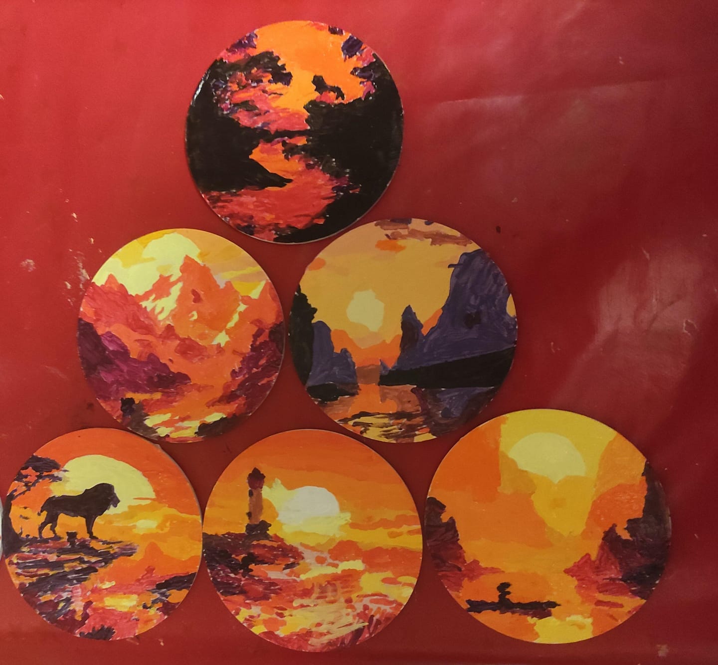 Customer photo review of Peinture par numéros Dessous de Verre 10cm (6 pièces) - Scène de Coucher de Soleil