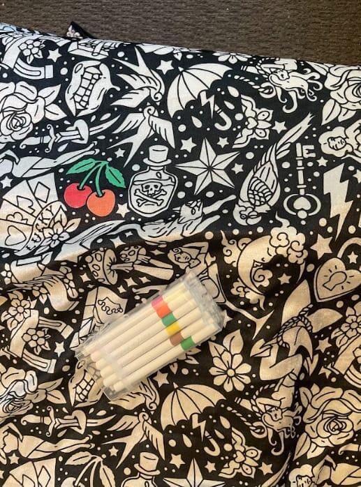 Customer photo review of DIY Drawing Blanket with 24 Colors Markers, Doodle Your Own Blankets, Customizable Washable Paint & Play Blankets for Adults