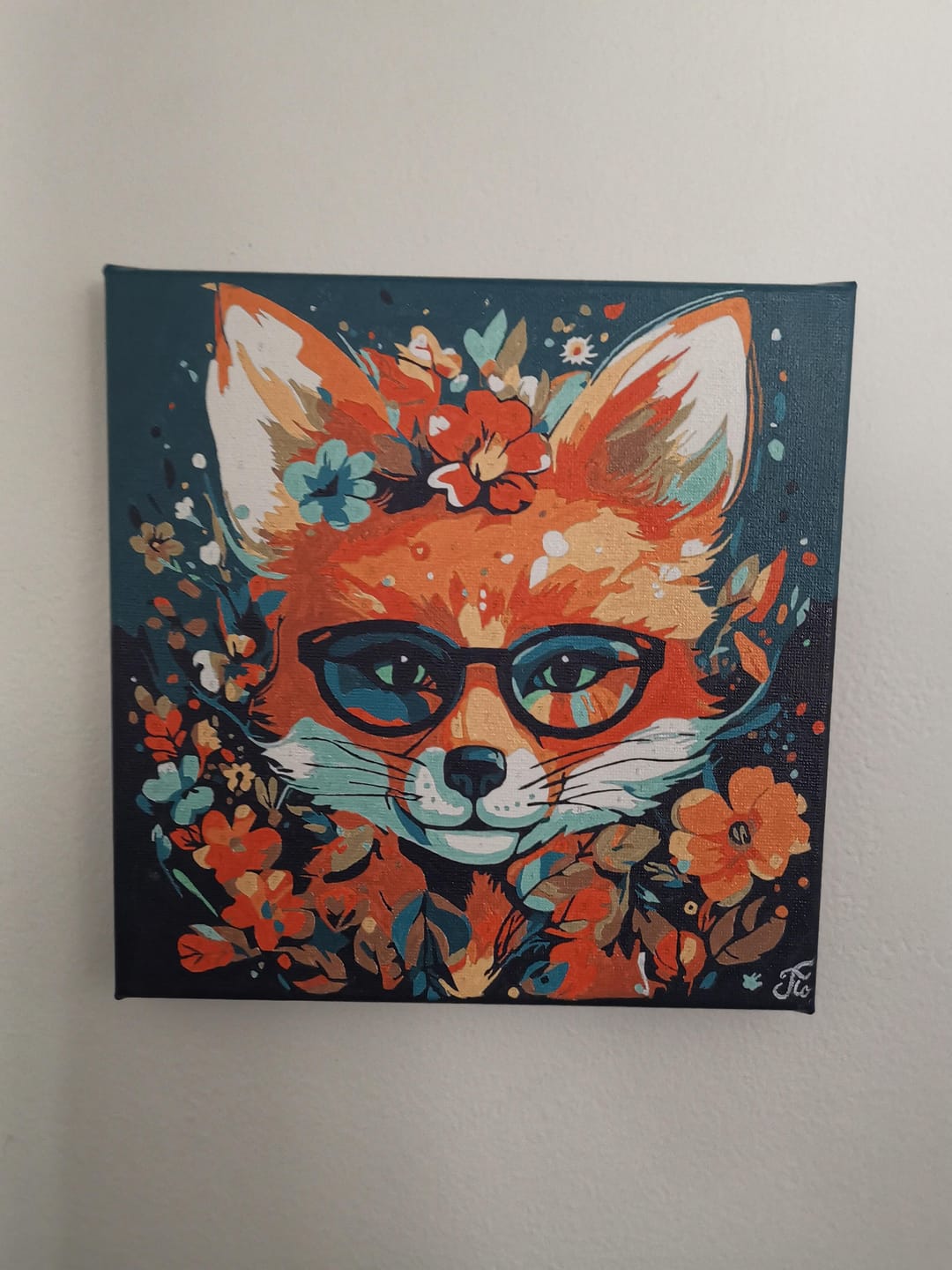 Customer photo review of Mini Peinture par Numéros 20x20cm avec cadre Renard Fantaisie et Fleurs