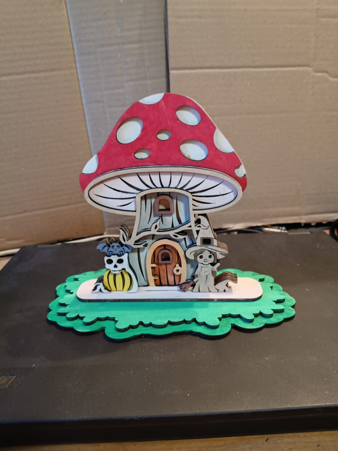 Customer photo review of 5 Halloween Fairy House SVG Laser Cut Multilayer Standing Mushroom Fall Decor