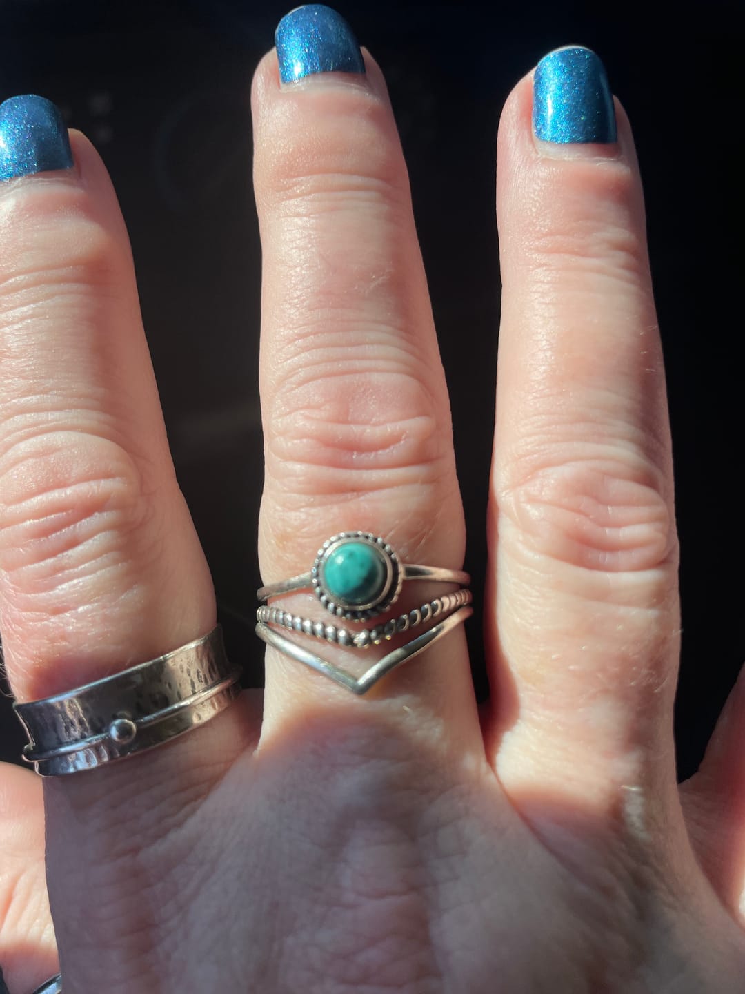Customer photo review of Chevron Turquoise Stone Ring Sterling Silver