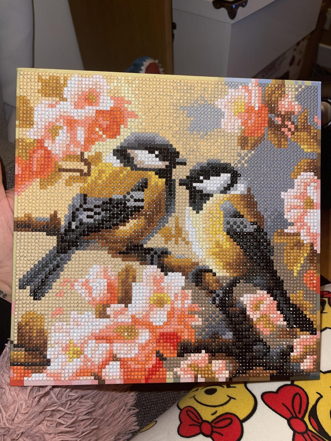 Customer photo review of Mini Diamond Painting 25x25cm - Couple d'Oiseaux parmi les Fleurs