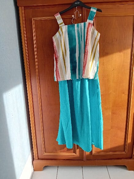 Customer photo review of Jupe Tao double gaze de coton tie & dye turquoise - 92cm de hauteur