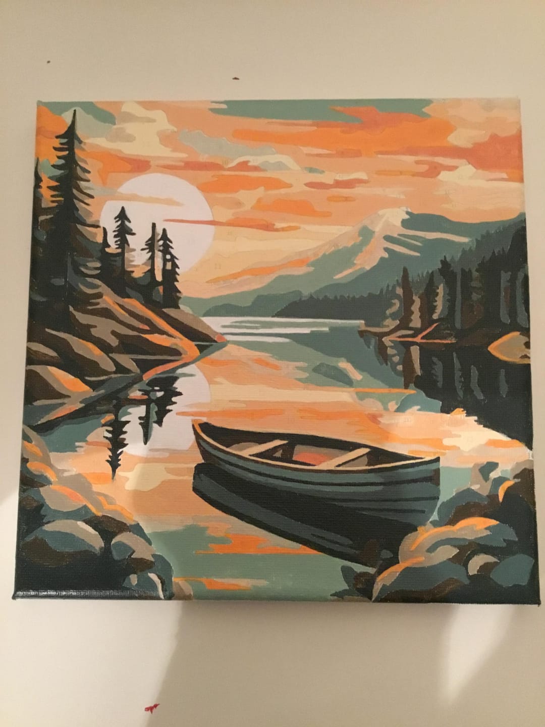 Customer photo review of Mini Peinture par Numéros 20x20cm avec cadre Lac de montagne et canoë