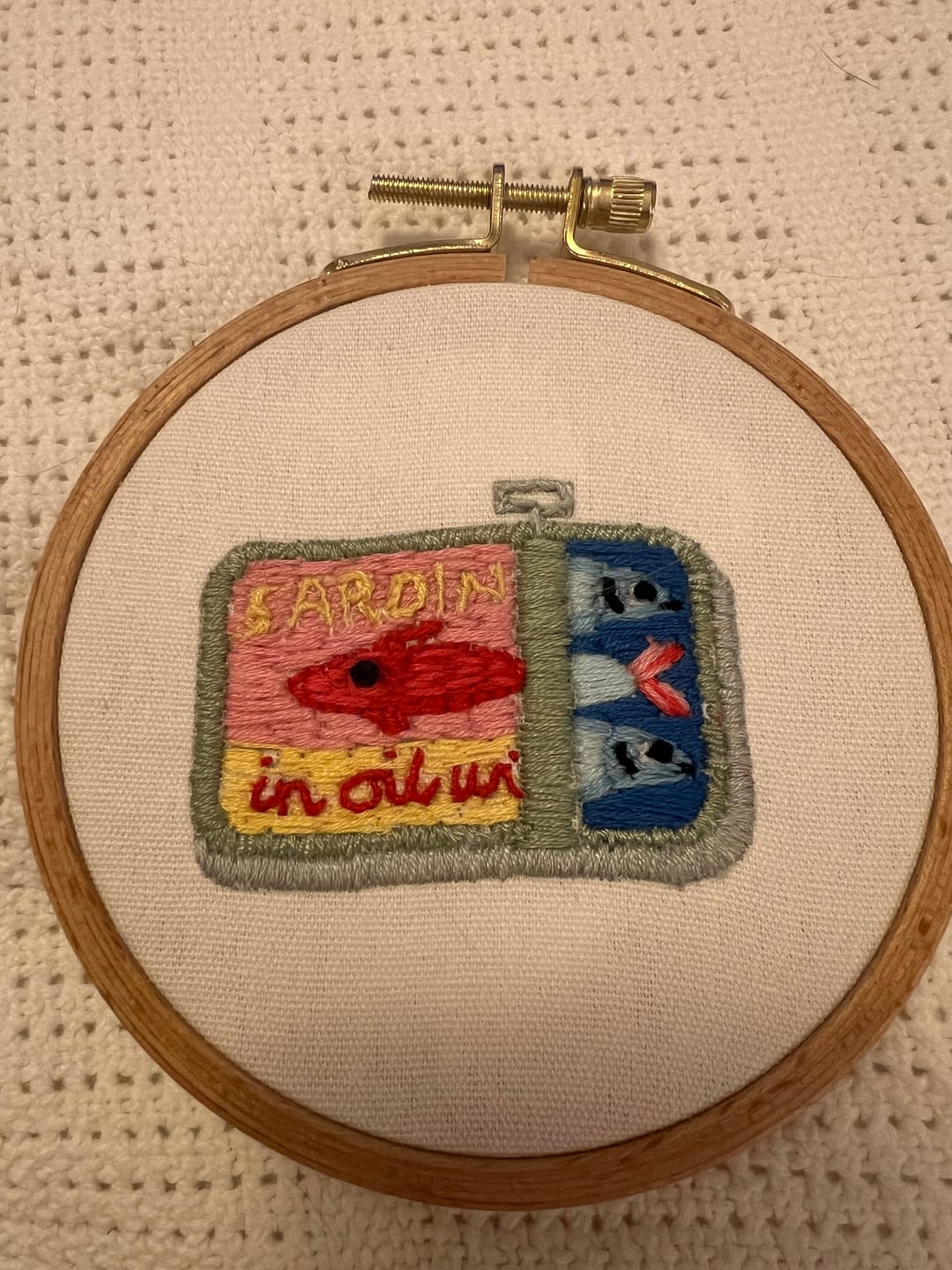 Customer photo review of Sardines Tin Embroidery Kit