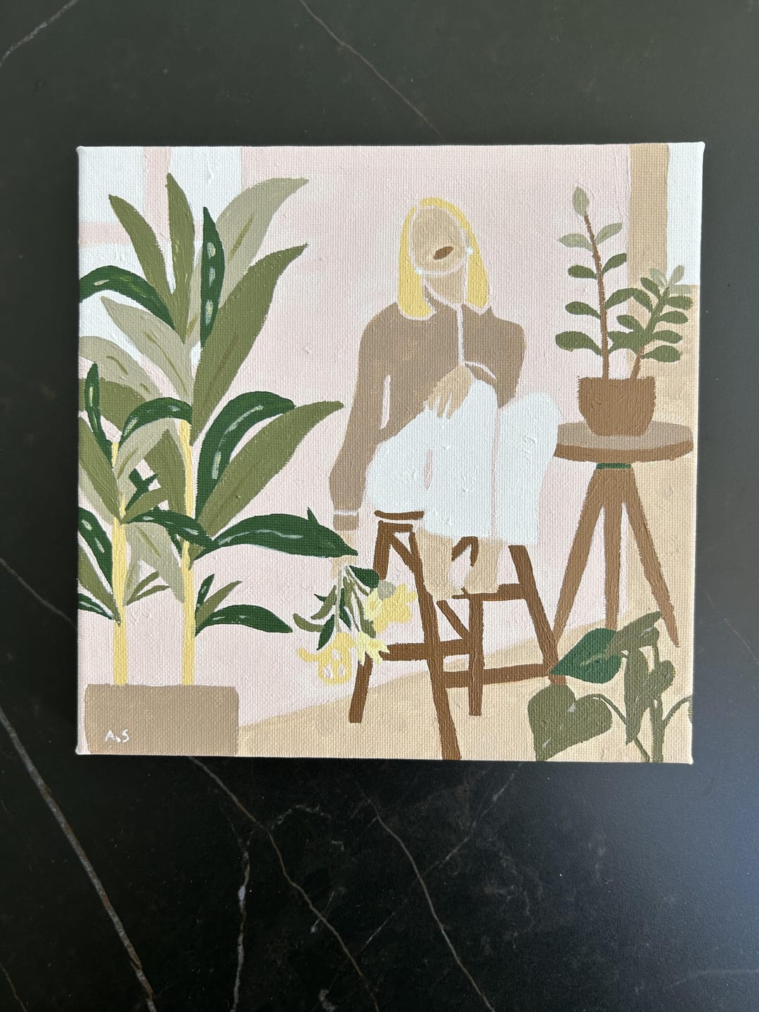 Customer photo review of Mini Peinture par Numéros 20x20cm avec cadre Femme et Bouquet