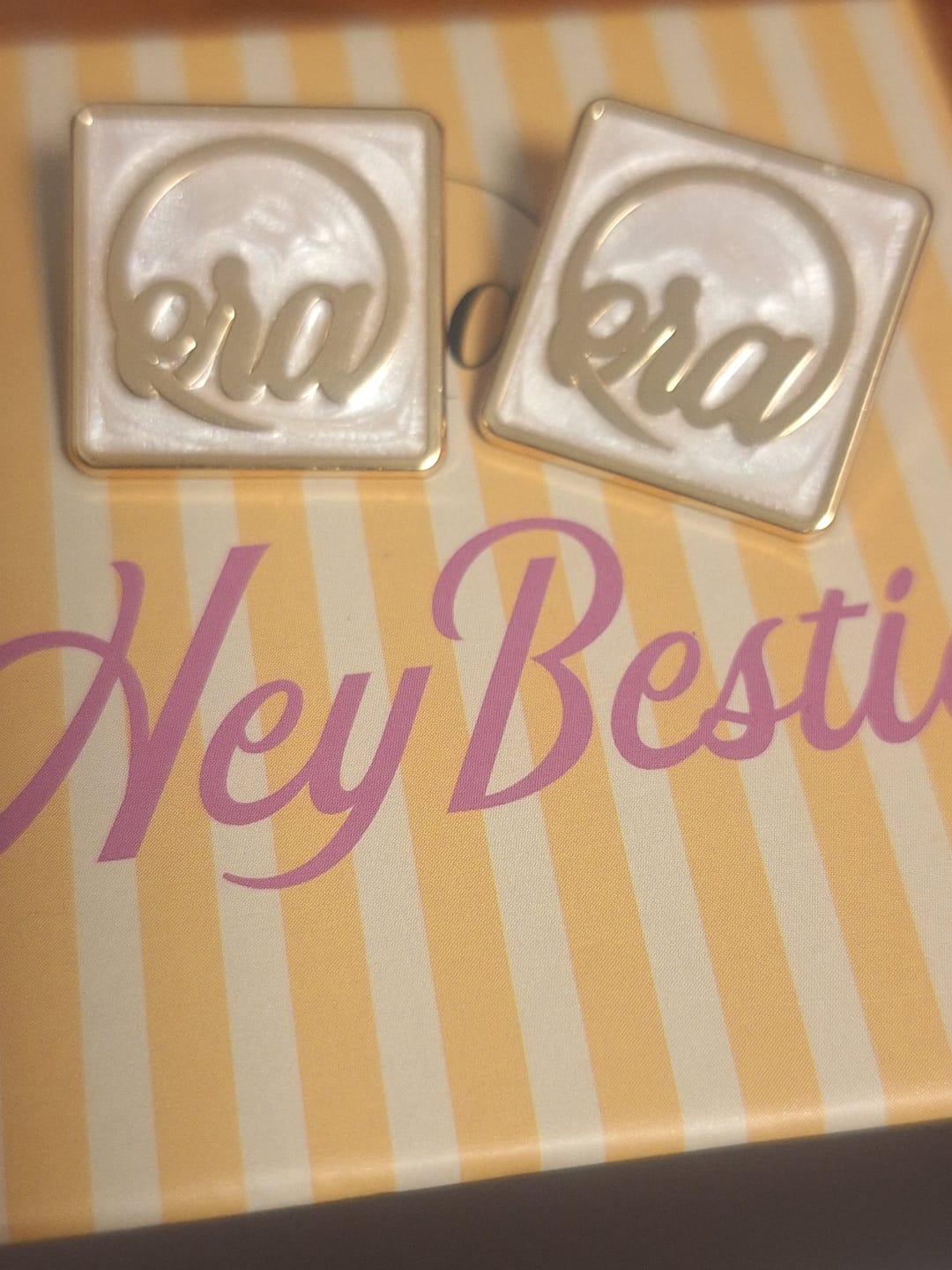 Customer photo review of Gold Pearl Square Earrings