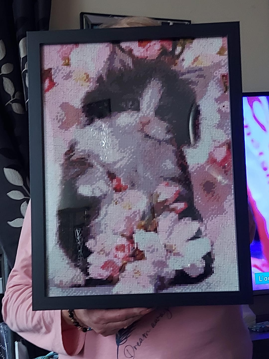 Customer photo review of Broderie Diamant - Chat et Fleurs