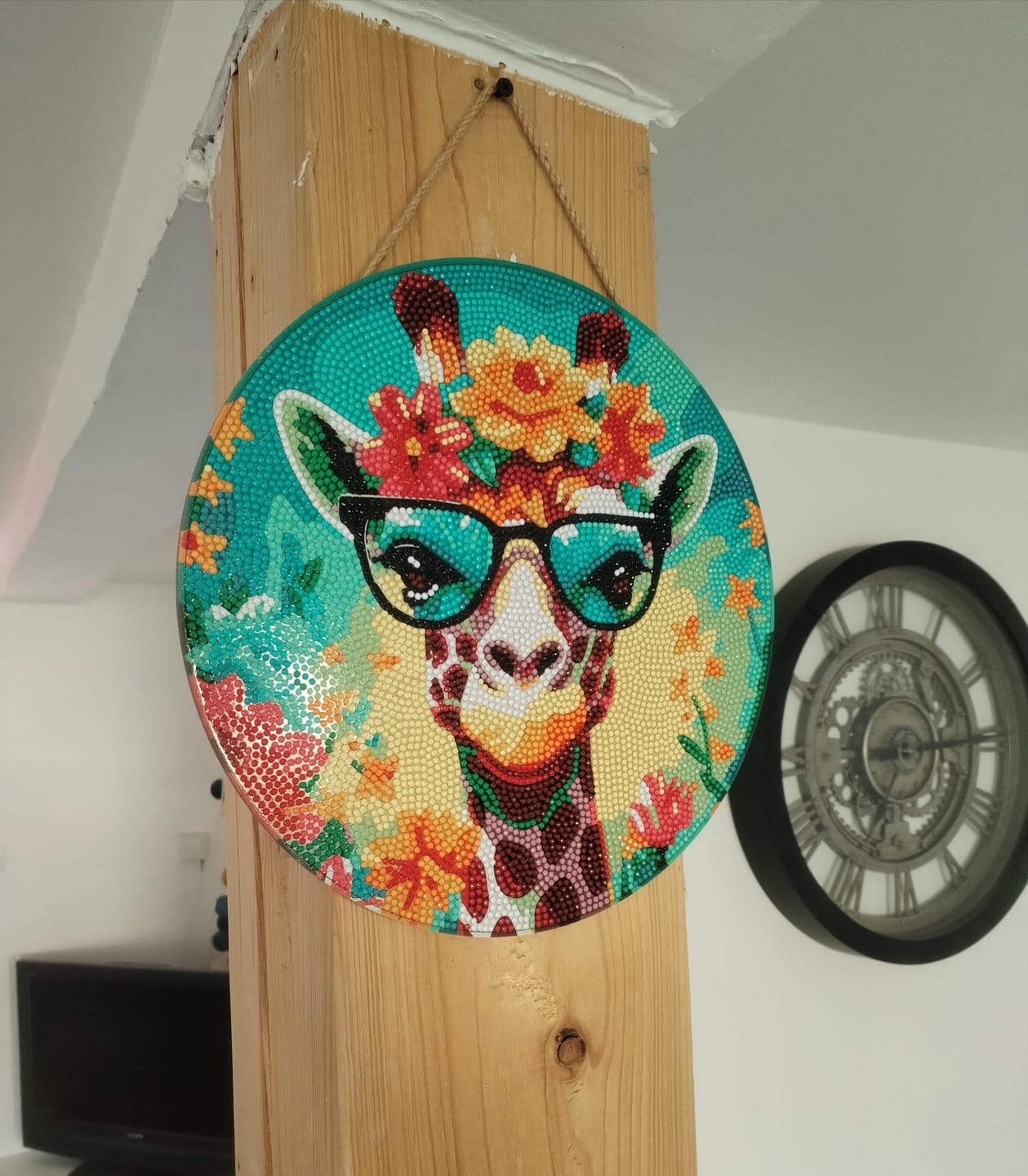 Customer photo review of Diamond Painting sur Disque en Bois - Girafe fantaisie et fleurs