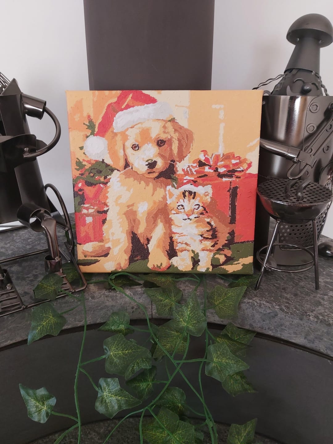 Customer photo review of Mini Peinture par Numéros 20x20cm avec cadre Chat et Chien de Noël