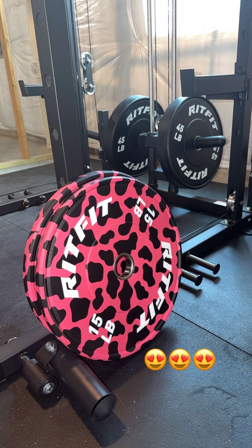 Customer photo review of RitFit Pink Leopard Print Olympic Bumper Weight Plates  - 2-inch