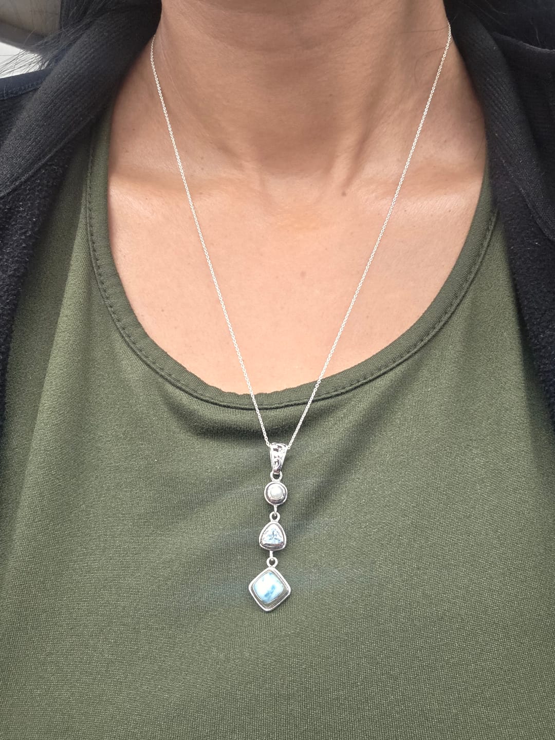 Customer photo review of Silver Larimar Necklace