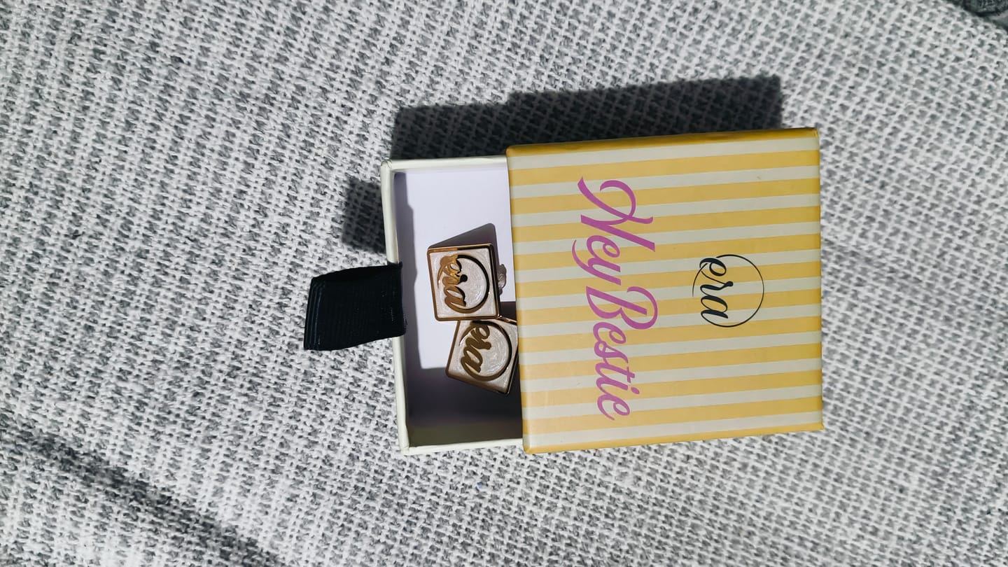 Customer photo review of Gold Pearl Square Earrings