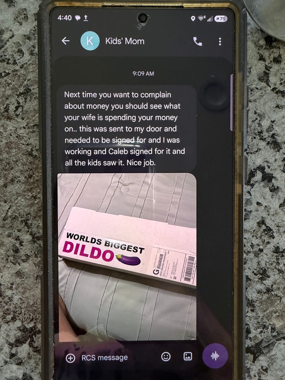 Customer photo review of Worlds Biggest Dildo Mail Prank Package Box Tube
