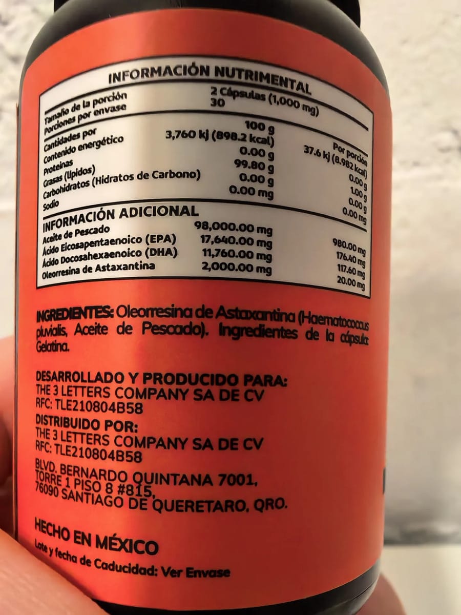Customer photo review of Astaxantina 20mg de Haematococcus pluvialis + Omega 3 EPA/DHA | 60 Cápsulas