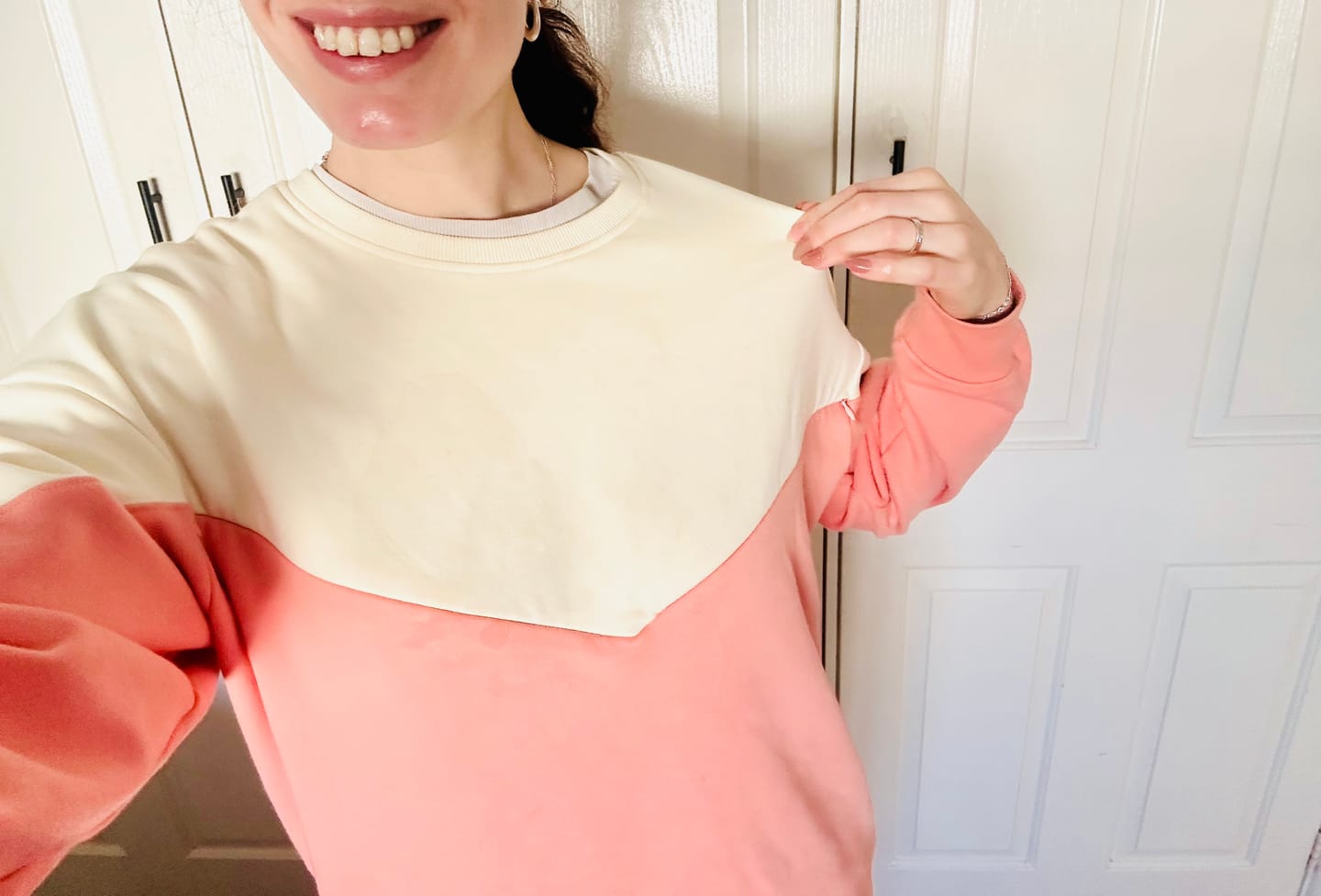 Customer photo review of Pregnancy & Breastfeeding Friendly Colour Block Jumper