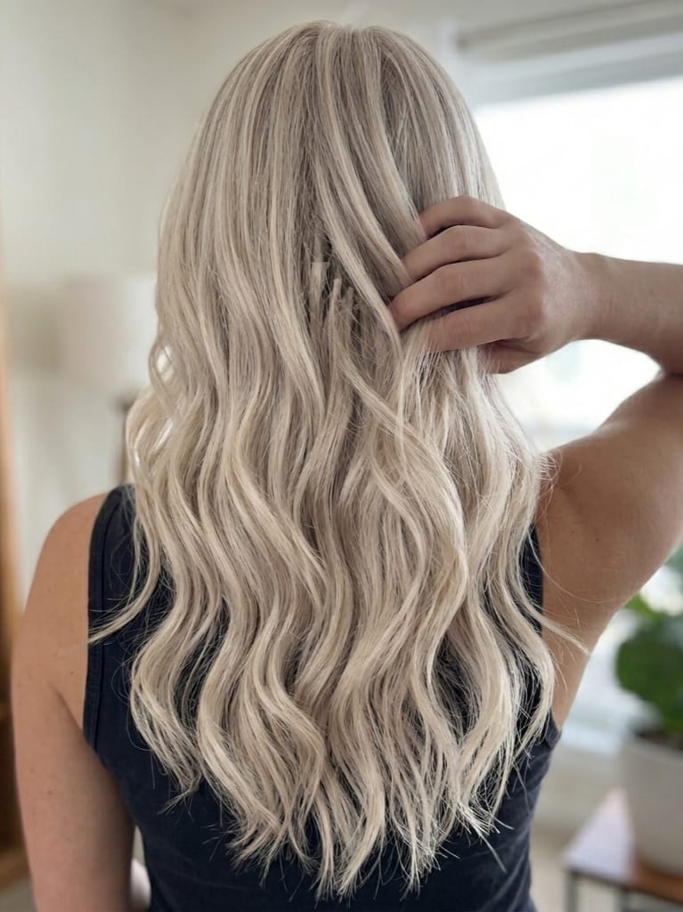 Customer photo review of Virgin Tape in Hair Extensions 100% Human Hair Highlights Pink Blonde #P18/613