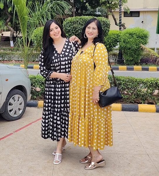 Customer photo review of Bonjour Yellow Polka Modal Maxi Dress