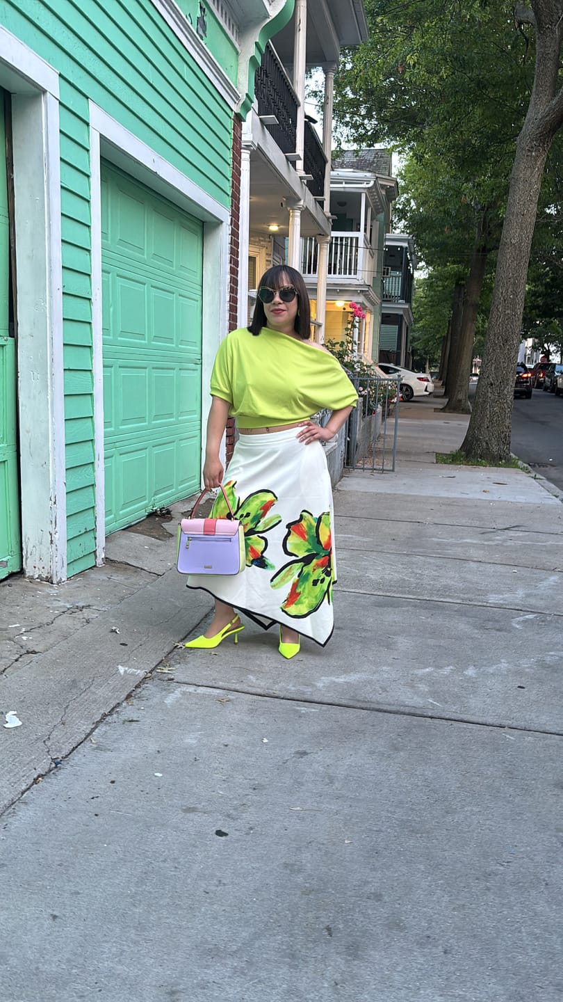 Customer photo review of A-Line High Waisted Flower Print Pockets Skirts Bottoms