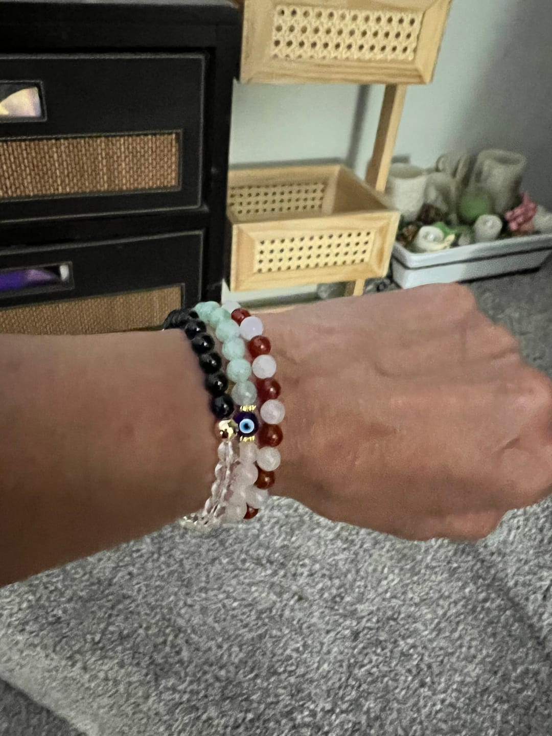 Customer photo review of Magnetic Love Return Bracelet Rose Quartz Jade Evil Eye Protection