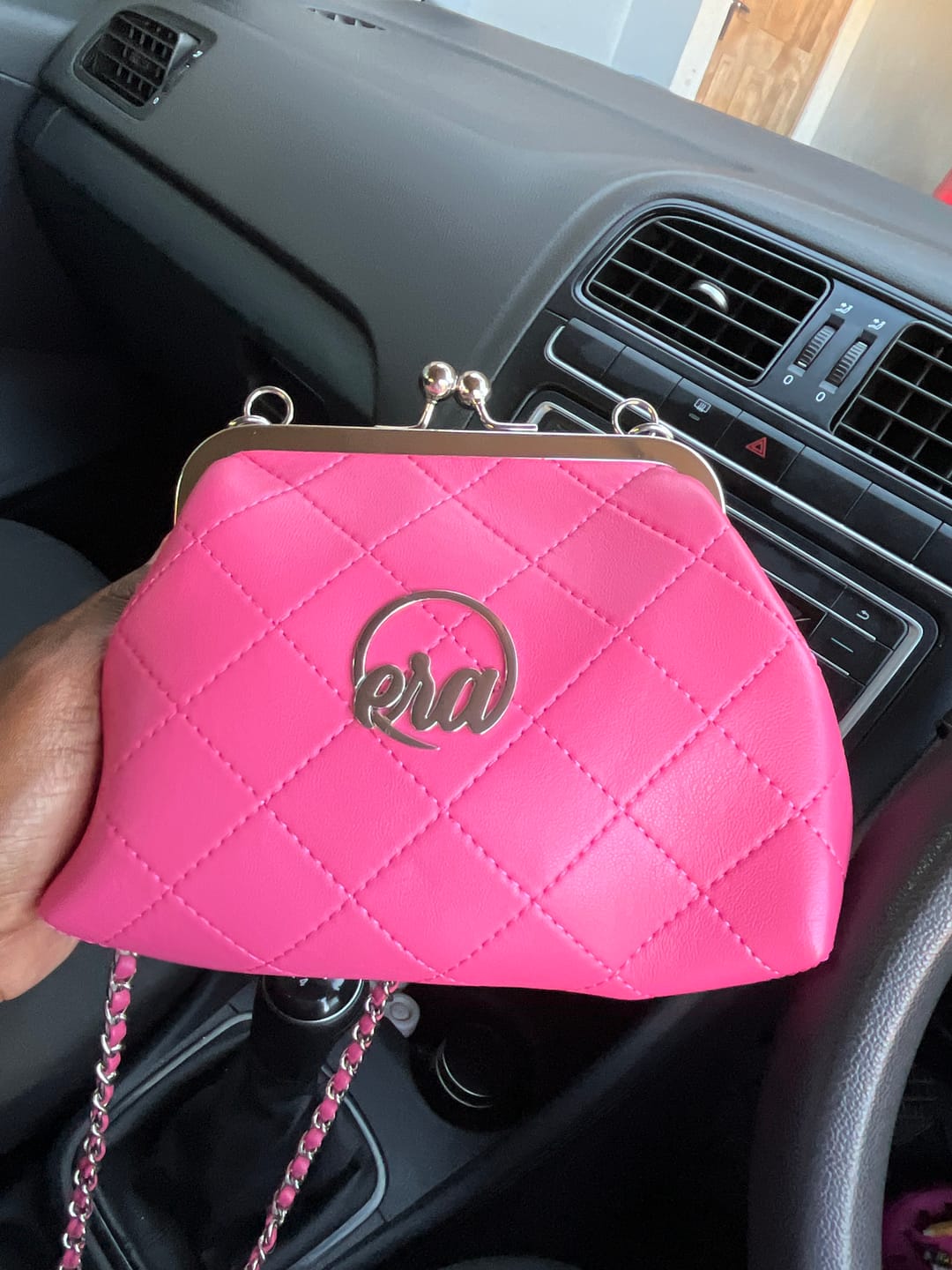 Customer photo review of ERA Mini Kisslock Chain Bag – Pink