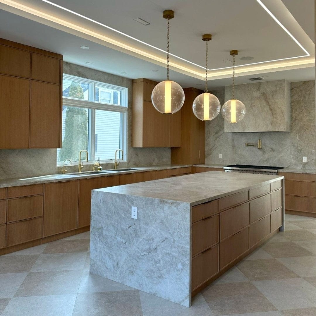 Customer photo review of Alabaster Tube Glass Globe Pendant