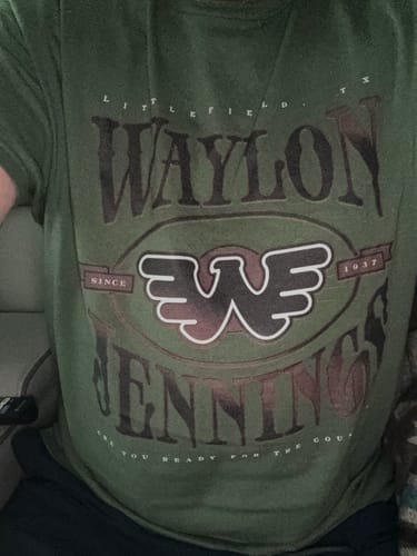 Customer photo review of Waylon Jennings Ready for the Country Flying W Mens Tee Shirt (Military Green)