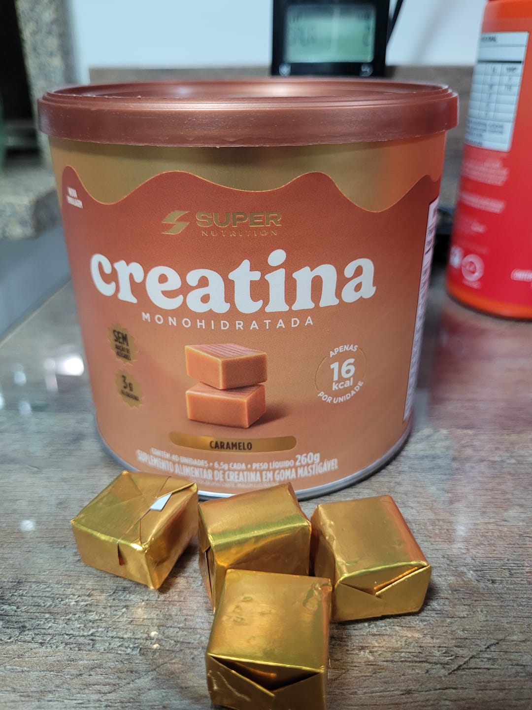 Customer photo review of Kit Full: Caramelo Creatina, Supercafé Choc Suíço, Desinchá e Melatonina