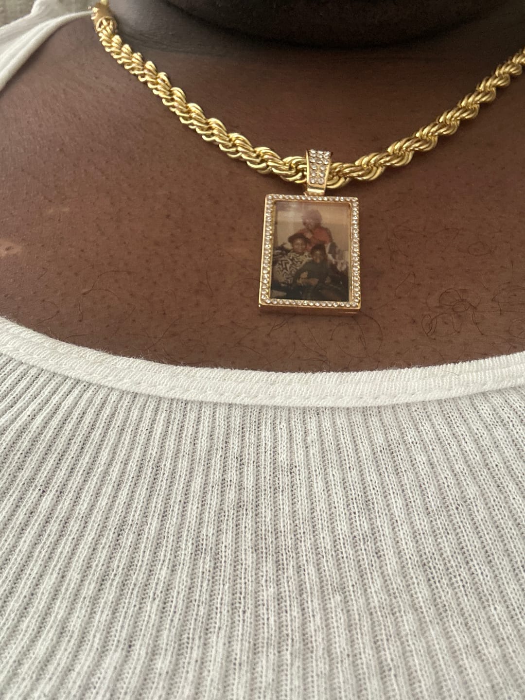 Customer photo review of Personalized Diamond Studded Colorful Rectangle Photo Necklace