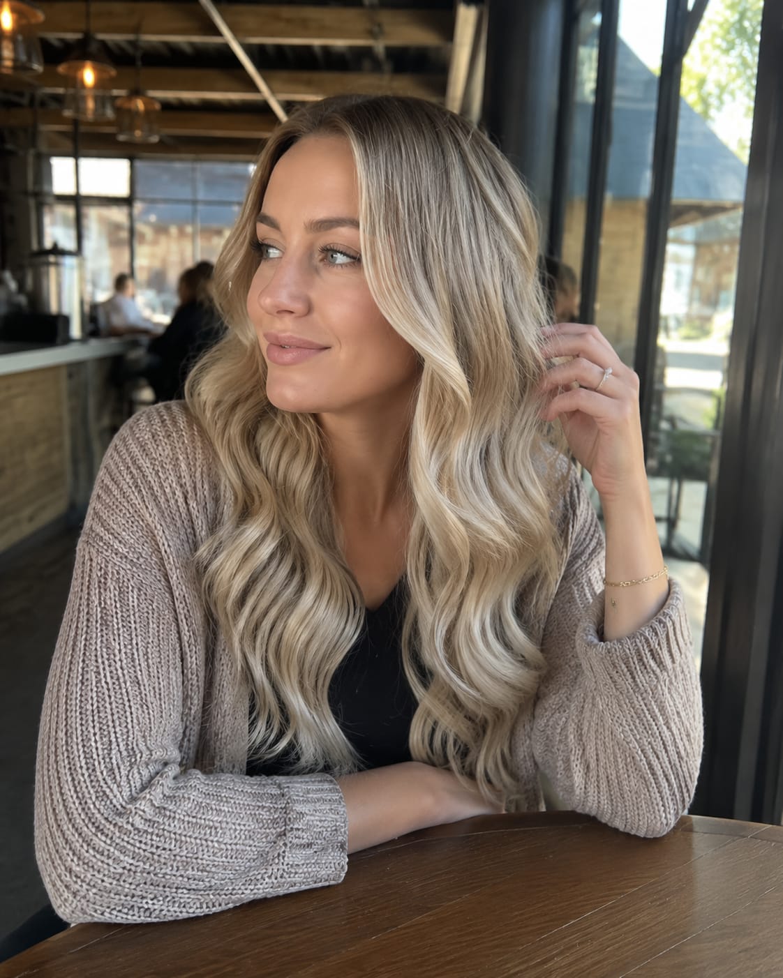 Customer photo review of Virgin Injection Tape in Hair Extensions Cool Brown Balayage #4/7/80