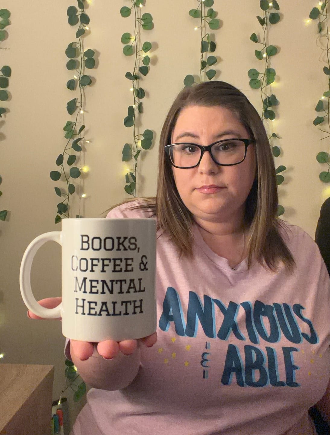Customer photo review of BOOKS, COFFEE & MENTAL HEALTH MUG