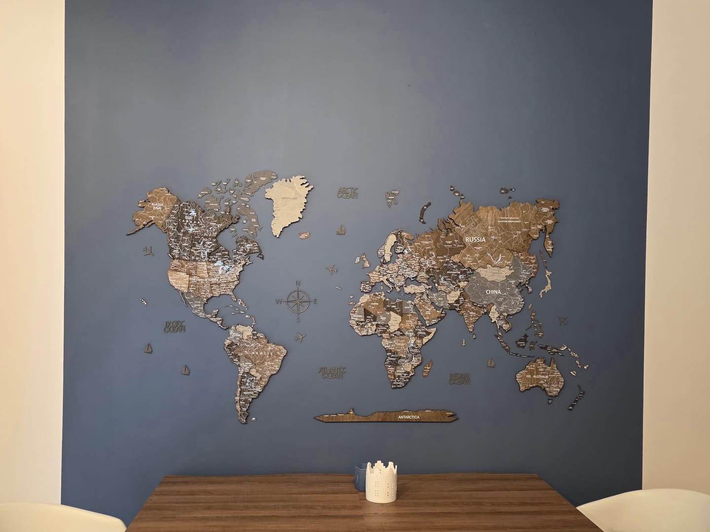 Customer photo review of Wood World Map - Dark Loft Style