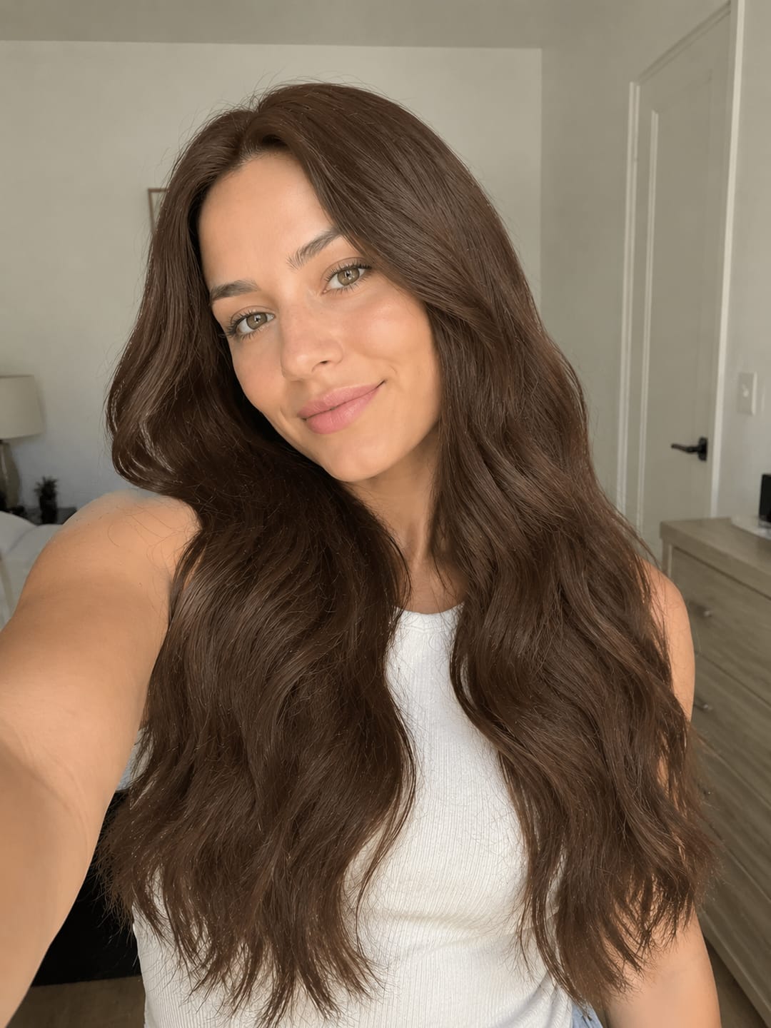 Customer photo review of Virgin Hair Tape in Human Hair Extensions Dark Brown #4