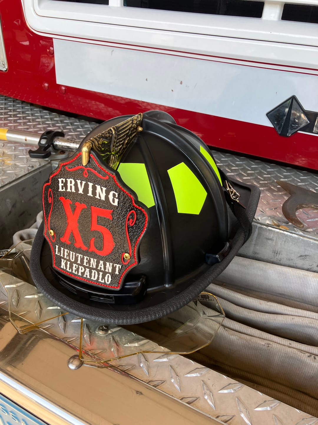 Customer photo review of Bare Bones Leather Firefighter Helmet Shield