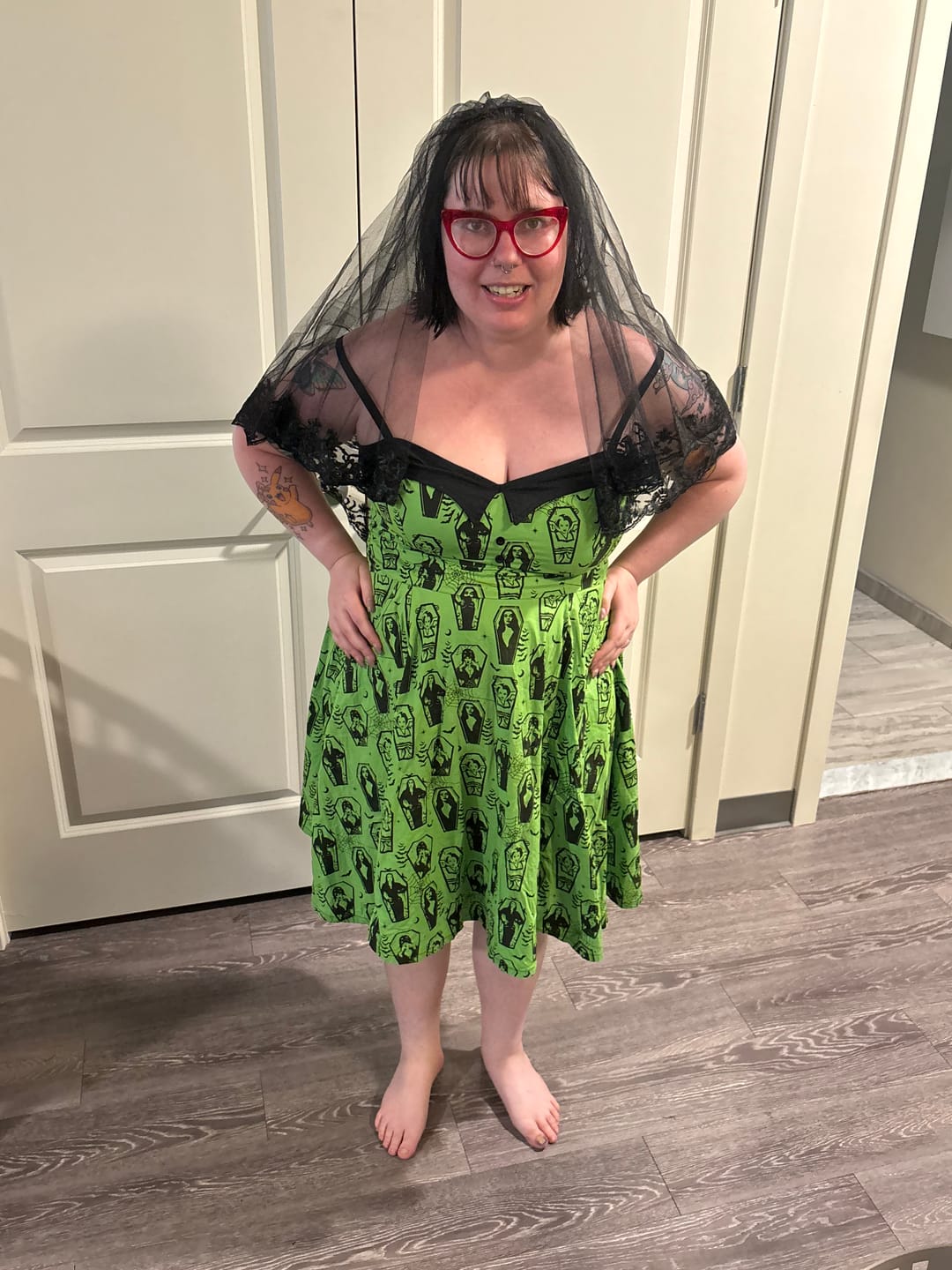 Customer photo review of Black Veil with Embroidered Lace Trim