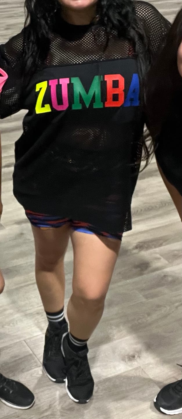 Customer photo review of Zumba Worldwide Boxy Mesh Top