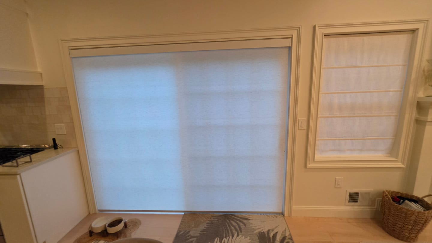 Customer photo review of Bringnox Motorized Light Filtering Roller Shades 70% Blackout Linen