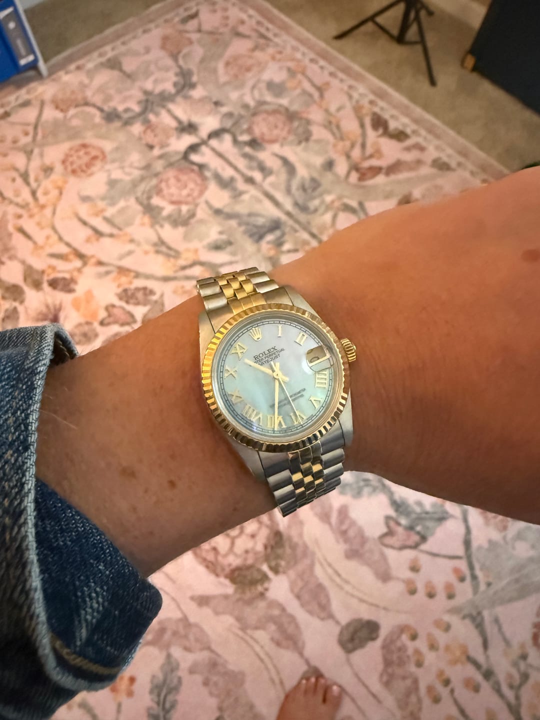 Customer photo review of Rolex Datejust 36MM 16013 Blue Mother of Pearl Roman Dial Fluted Bezel Two Tone Yellow Gold Jubilee Bracelet