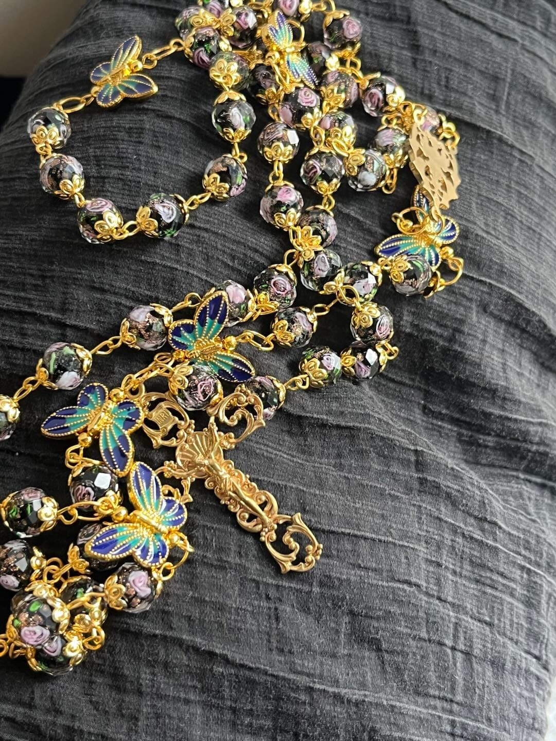 Customer photo review of SolaceBeads Black Lampwork Floral Beads Rosary--The Radiant Grace Rosary: Hand-Blown Solace