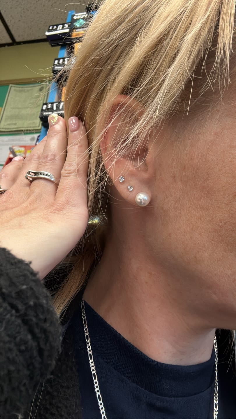 Customer photo review of Petite Faux Diamond Studs Hypoallergenic Earrings for Sensitive Ears with Plastic Posts
