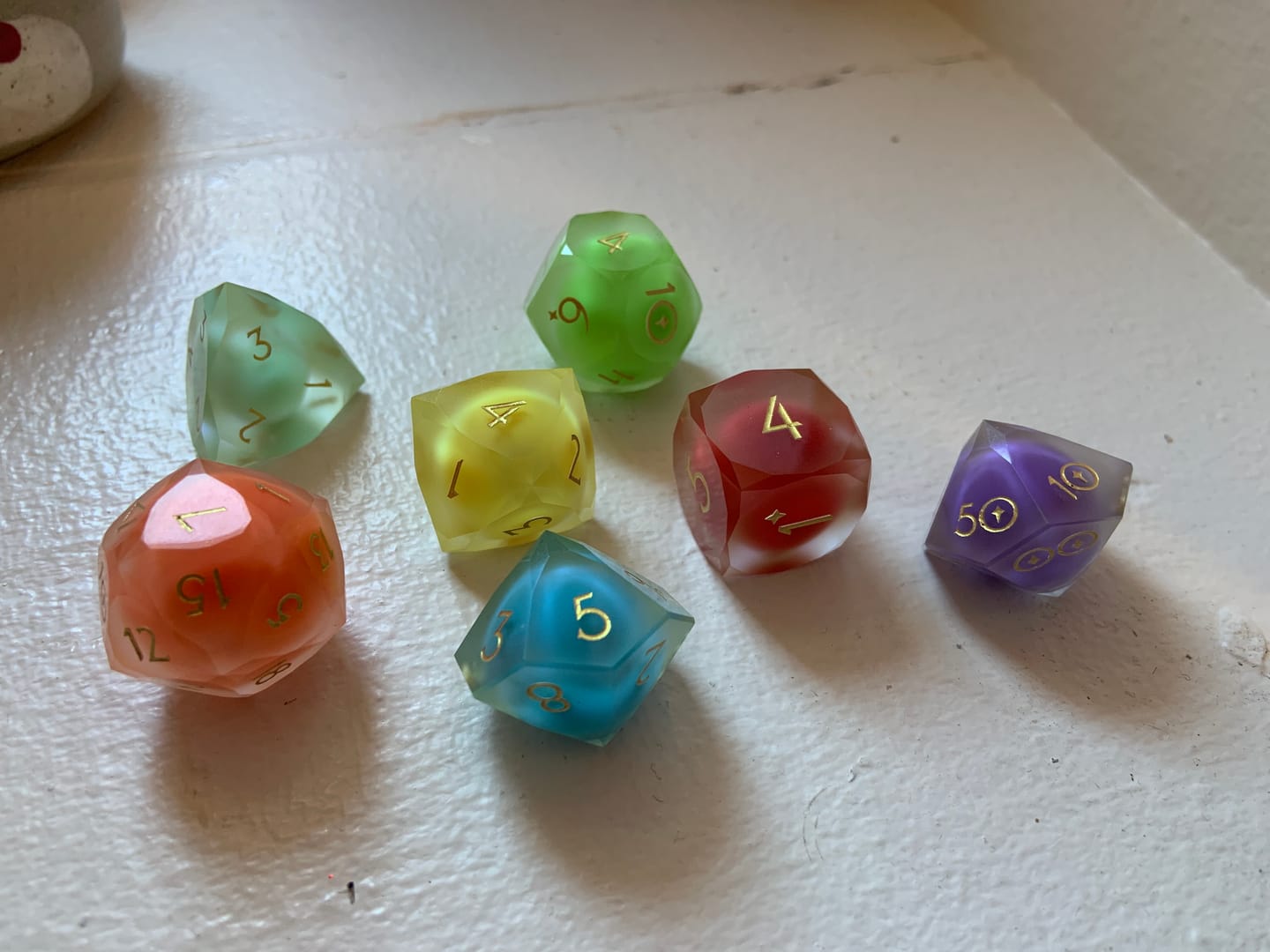 Customer photo review of URWizards D&D Resin Jelly Gummies Engraved Dice Set Multi-faceted Style